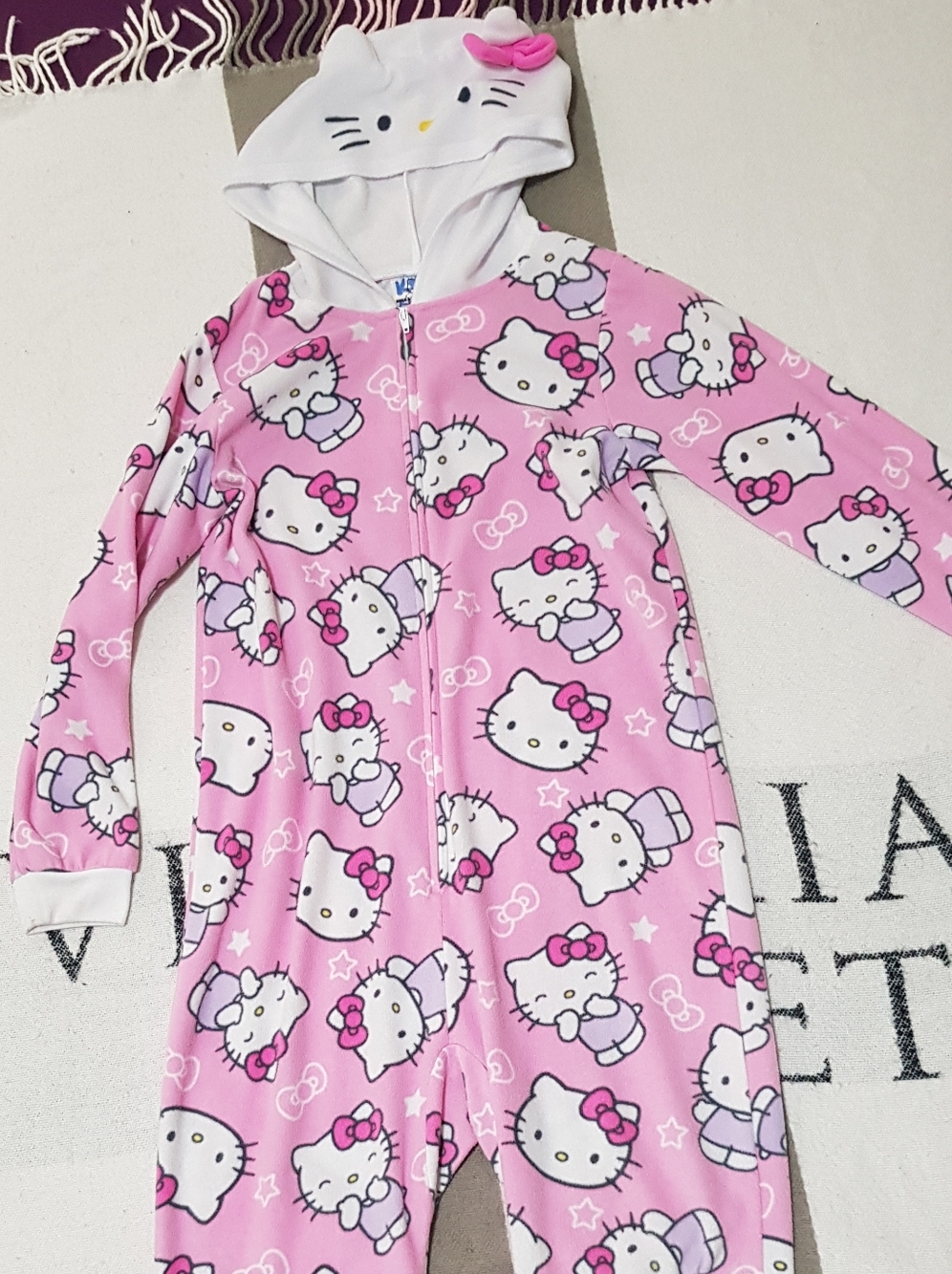 Hello Kitty Pink and White Hooded Kids One-Piece  Pajama